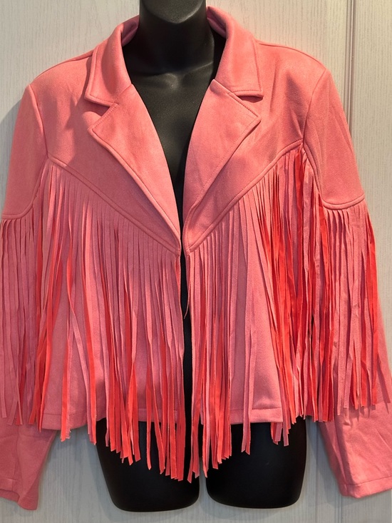 Jackets & Blazers - Women's Pink Fringe Faux Suede Jacket